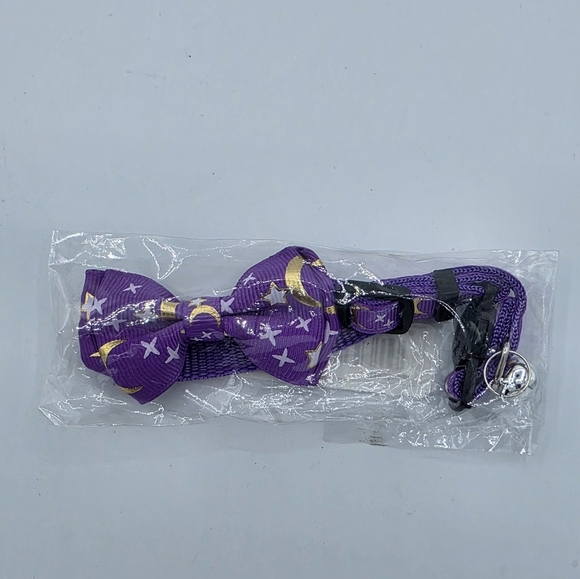 Purple Celestial Moon & Stars Bowtie Cat Collar - Picture 4 of 6
